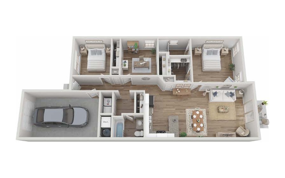 Cambridge E Duplex - 3 bedroom floorplan layout with 2 bathrooms and 1180 square feet