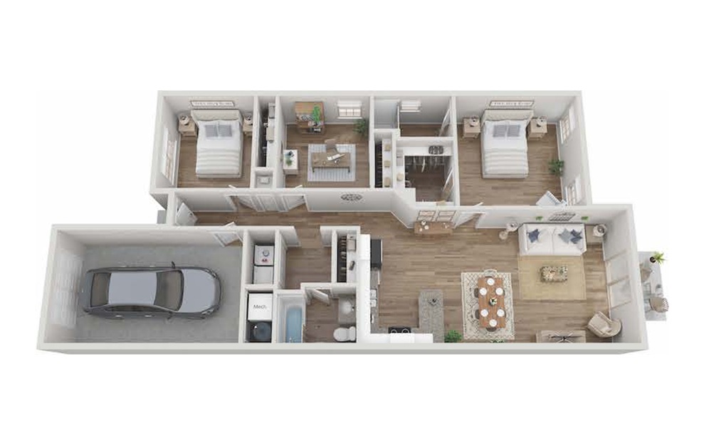 Cambridge Duplex - 3 bedroom floorplan layout with 2 baths and 1177 square feet.